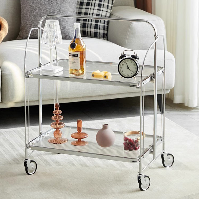 Modern Minimalist Foldable Rectangular Iron Glass Movable End Table 2-Tier For Living Room