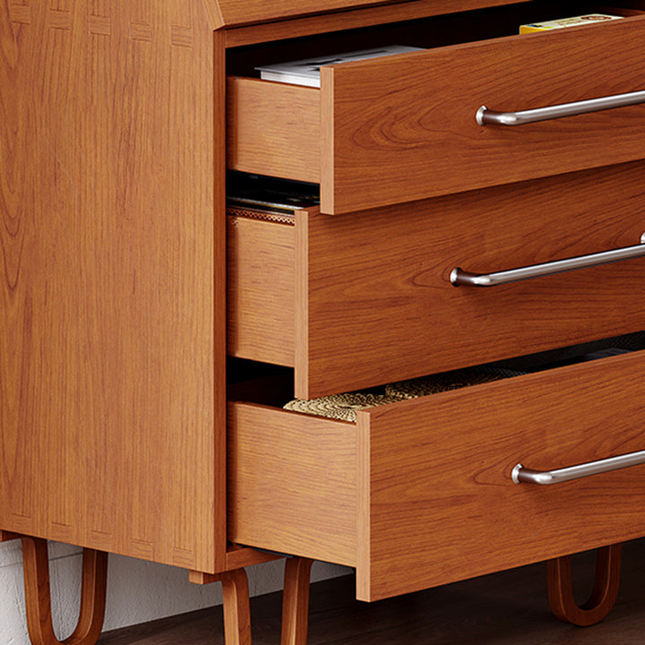 Contemporary Retro Rectangular Large Capacity Ash Wood Plywood Storage Cabinet 3-Drawer For Living Room