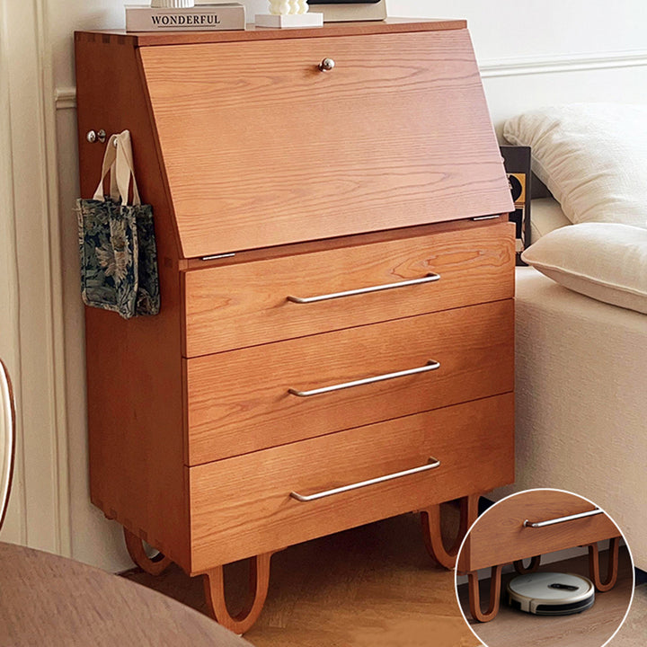 Contemporary Retro Rectangular Large Capacity Ash Wood Plywood Storage Cabinet 3-Drawer For Living Room
