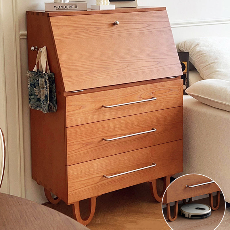 Contemporary Retro Rectangular Large Capacity Ash Wood Solid Wood Multi-Layer Board Storage Cabinet 3-Drawer For Living Room