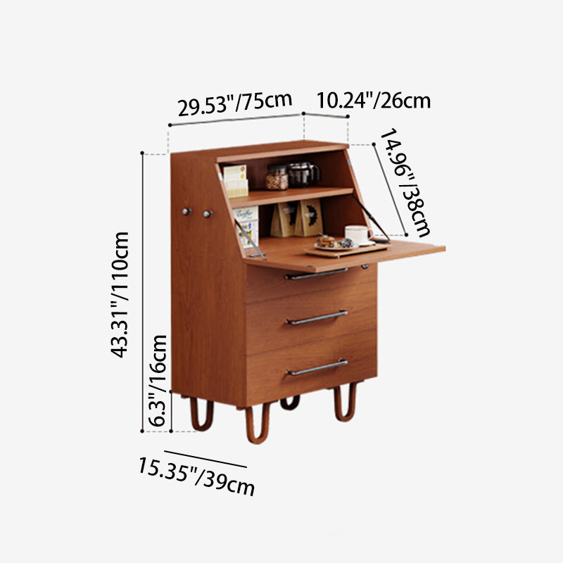 Contemporary Retro Rectangular Large Capacity Ash Wood Solid Wood Multi-Layer Board Storage Cabinet 3-Drawer For Living Room