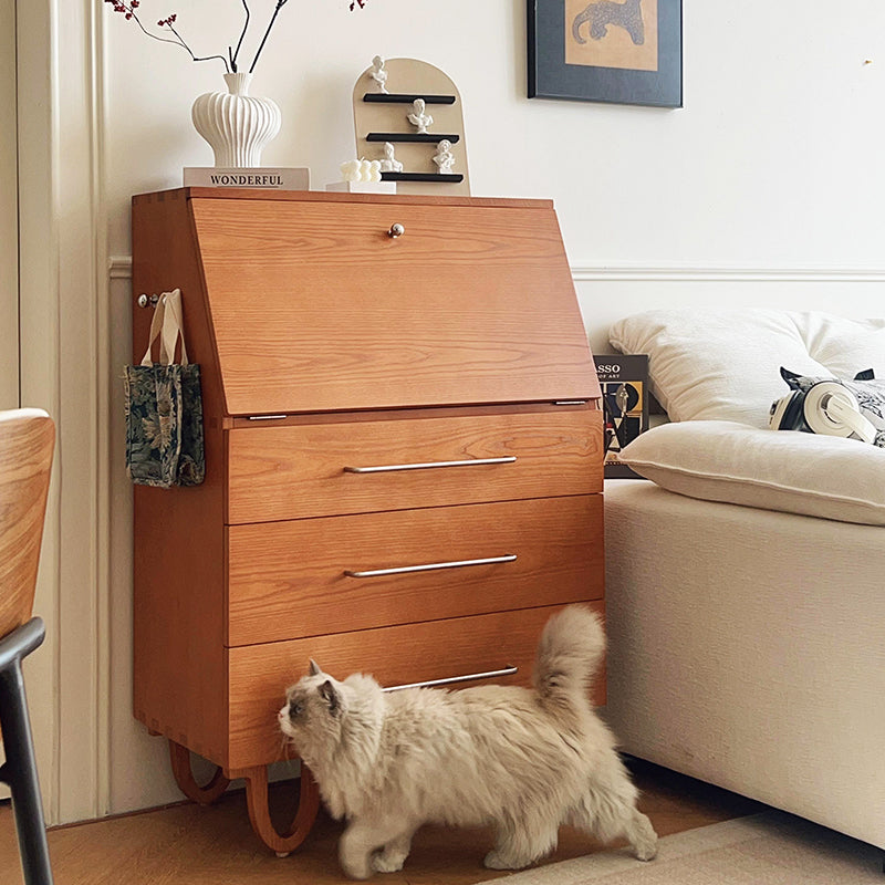 Contemporary Retro Rectangular Large Capacity Ash Wood Solid Wood Multi-Layer Board Storage Cabinet 3-Drawer For Living Room