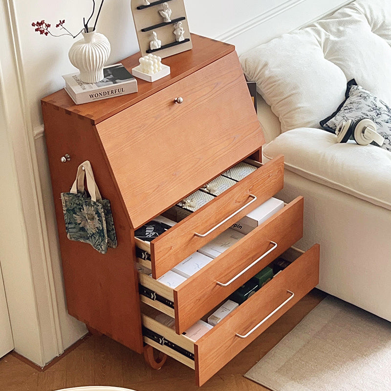 Contemporary Retro Rectangular Large Capacity Ash Wood Solid Wood Multi-Layer Board Storage Cabinet 3-Drawer For Living Room