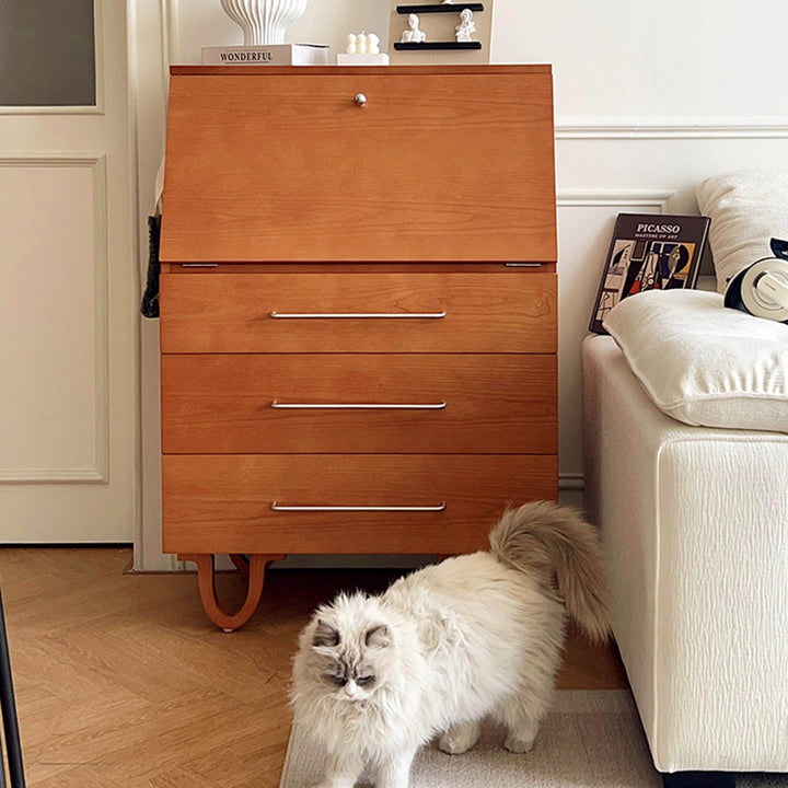 Contemporary Retro Rectangular Large Capacity Ash Wood Plywood Storage Cabinet 3-Drawer For Living Room