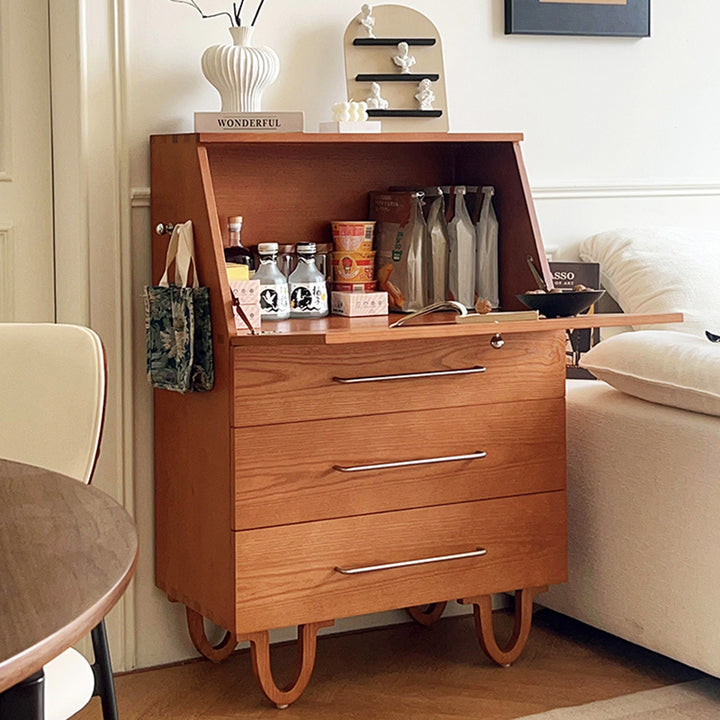 Contemporary Retro Rectangular Large Capacity Ash Wood Plywood Storage Cabinet 3-Drawer For Living Room