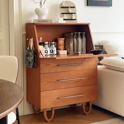Contemporary Retro Rectangular Large Capacity Ash Wood Solid Wood Multi-Layer Board Storage Cabinet 3-Drawer For Living Room