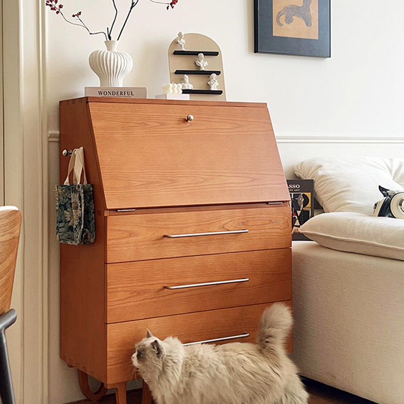 Contemporary Retro Rectangular Large Capacity Ash Wood Solid Wood Multi-Layer Board Storage Cabinet 3-Drawer For Living Room