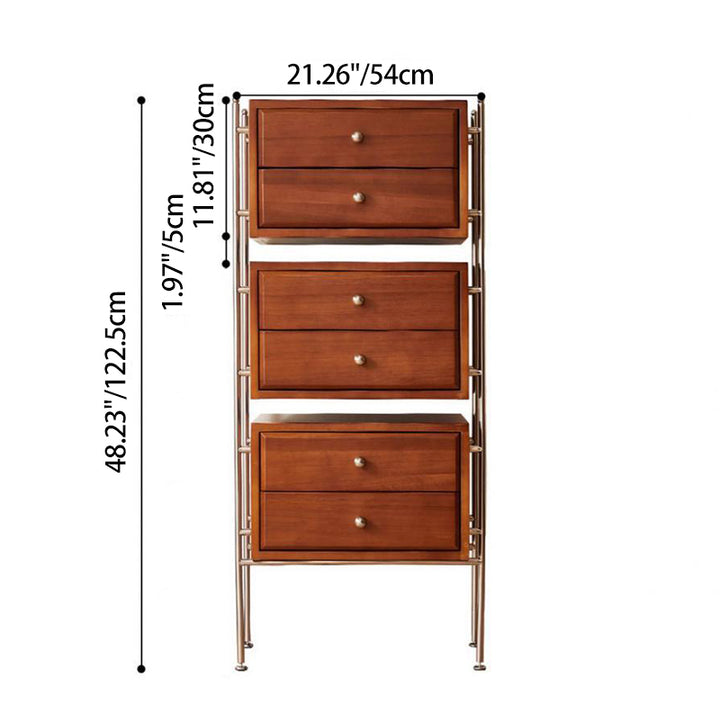 Armoire de rangement contemporaine rétro rectangulaire en acier inoxydable, hévéa, pin et bois de cerisier à 6 tiroirs pour salon 