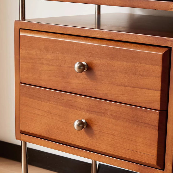 Armoire de rangement contemporaine rétro rectangulaire en acier inoxydable, hévéa, pin et bois de cerisier à 6 tiroirs pour salon 