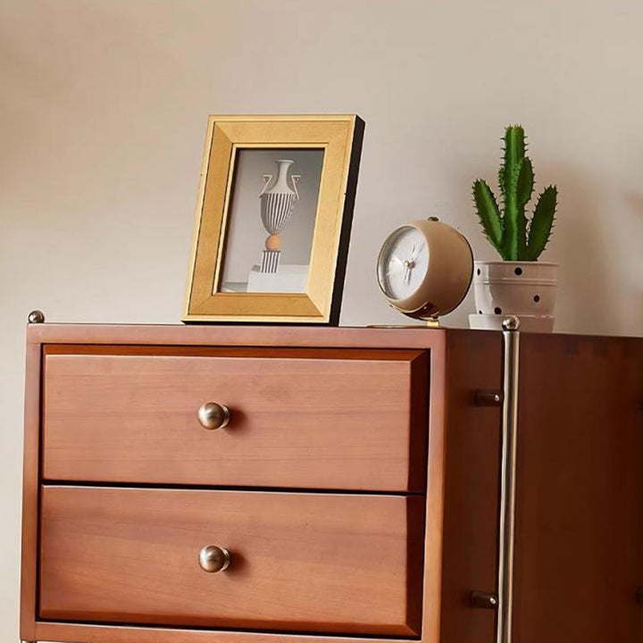 Armoire de rangement contemporaine rétro rectangulaire en acier inoxydable, hévéa, pin et bois de cerisier à 6 tiroirs pour salon 