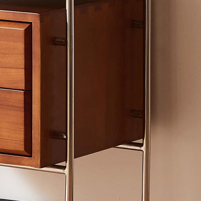 Contemporary Retro Rectangular Stainless Steel Rubberwood Pine Wood Cherry Wood Storage Cabinet 6-Drawer For Living Room