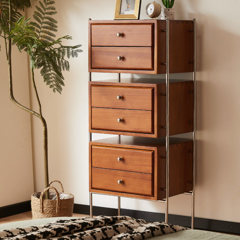 Armoire de rangement contemporaine rétro rectangulaire en acier inoxydable, hévéa, pin et bois de cerisier à 6 tiroirs pour salon 