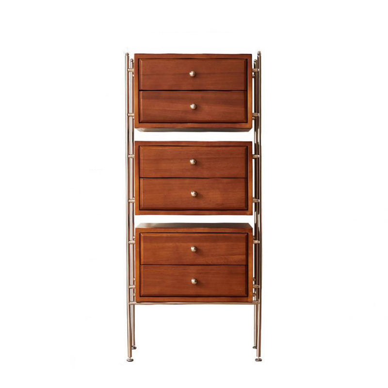 Contemporary Retro Rectangular Stainless Steel Rubberwood Pine Wood Cherry Wood Storage Cabinet 6-Drawer For Living Room