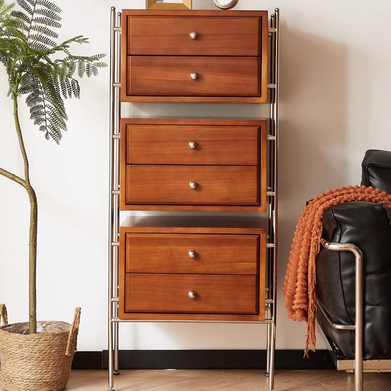 Contemporary Retro Rectangular Stainless Steel Rubberwood Pine Wood Cherry Wood Storage Cabinet 6-Drawer For Living Room