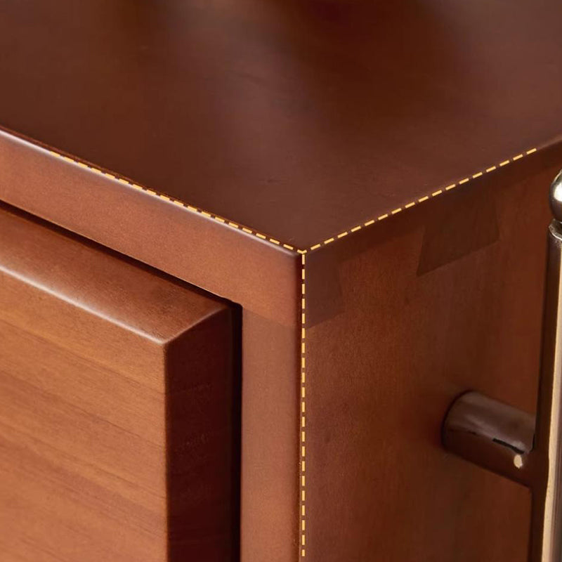 Contemporary Retro Rectangular Stainless Steel Rubberwood Pine Wood Cherry Wood Storage Cabinet 6-Drawer For Living Room