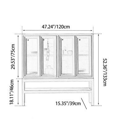 Traditional Rustic Rectangular Teak Glass Storage Cabinet 3-Tier For Living Room
