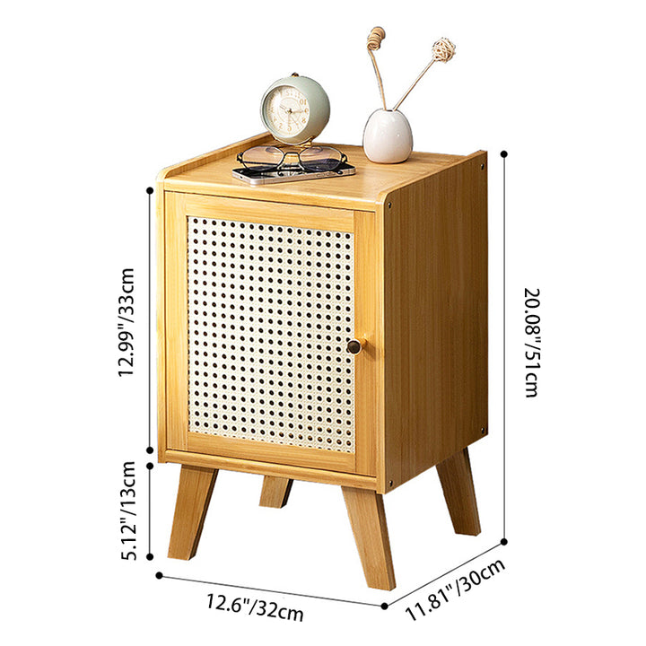 Traditional Rustic Rectangular Nan Bamboo Engineered Wood Plastic Rattan Nightstand 1-Cabinet For Bedroom