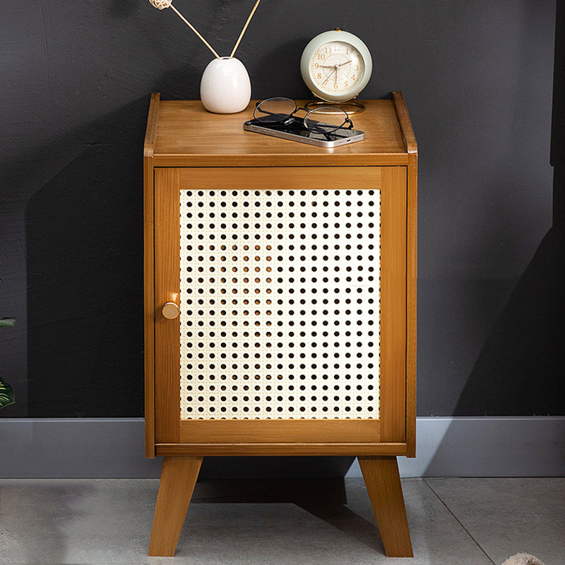 Traditional Rustic Rectangular Nan Bamboo Engineered Wood Plastic Rattan Nightstand 1-Cabinet For Bedroom