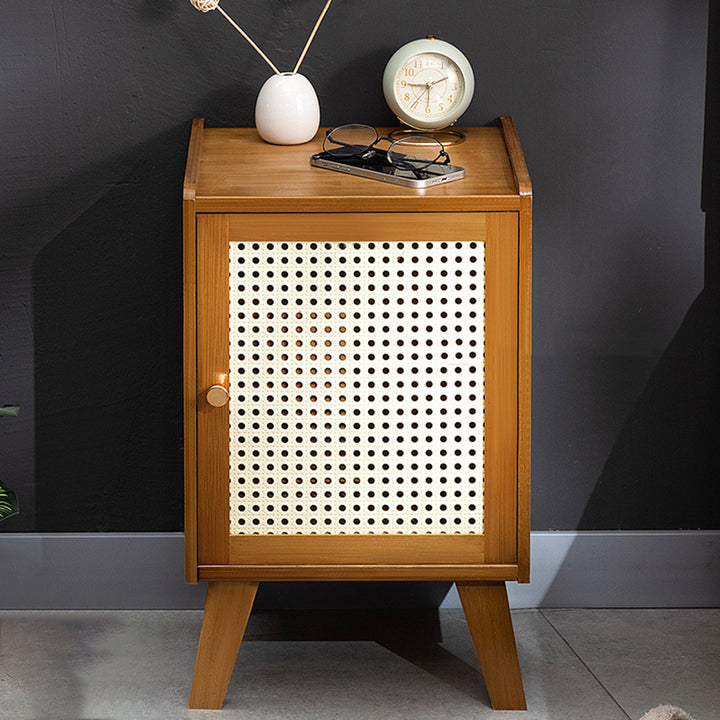 Traditional Rustic Rectangular Nan Bamboo Engineered Wood Plastic Rattan Nightstand 1-Cabinet For Bedroom