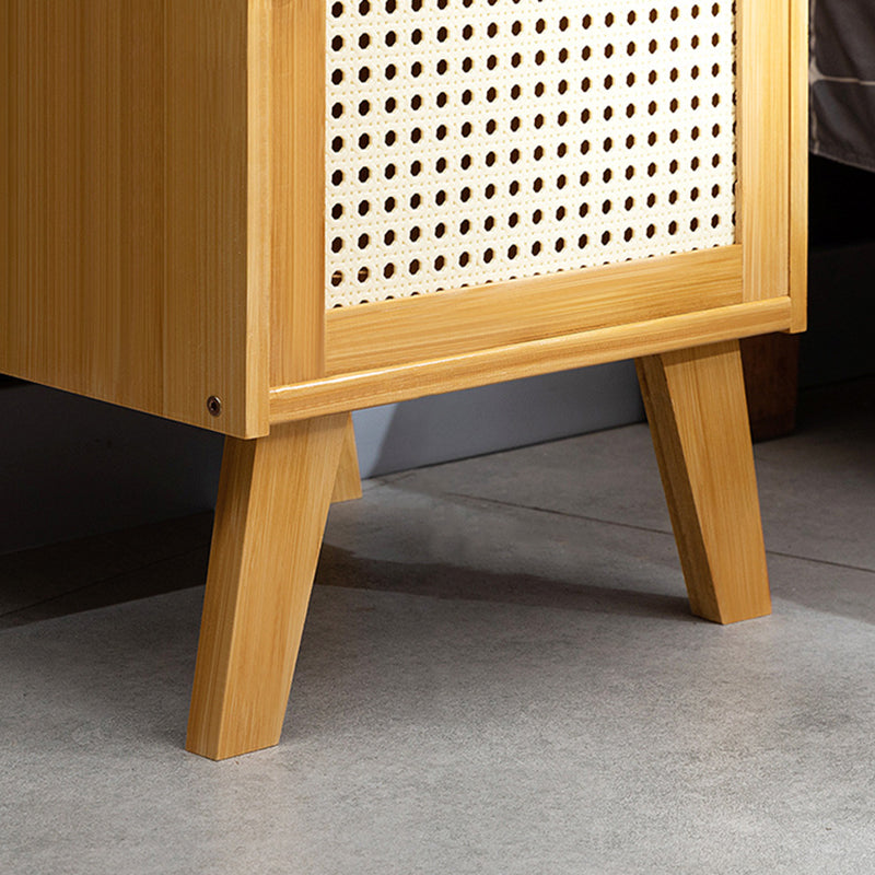 Traditional Rustic Rectangular Nan Bamboo Engineered Wood Plastic Rattan Nightstand 1-Cabinet For Bedroom