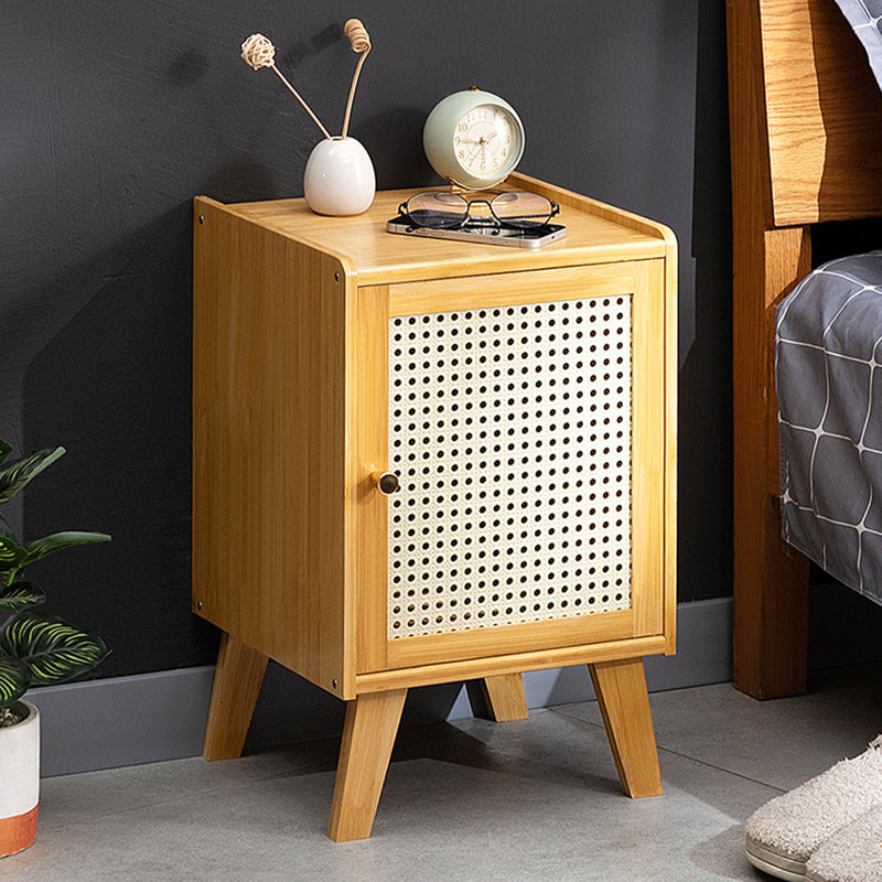 Traditional Rustic Rectangular Nan Bamboo ABS Nightstand 1-Cabinet For Bedroom