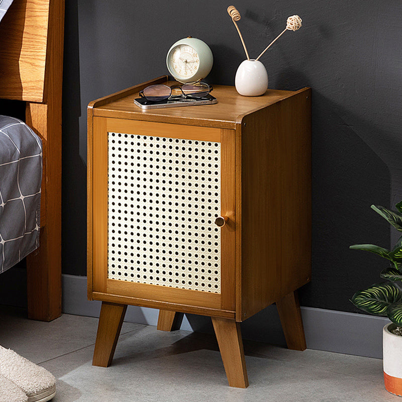 Traditional Rustic Rectangular Nan Bamboo Engineered Wood Plastic Rattan Nightstand 1-Cabinet For Bedroom