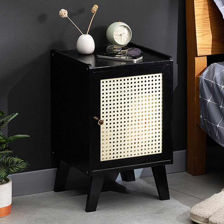 Traditional Rustic Rectangular Nan Bamboo Engineered Wood Plastic Rattan Nightstand 1-Cabinet For Bedroom