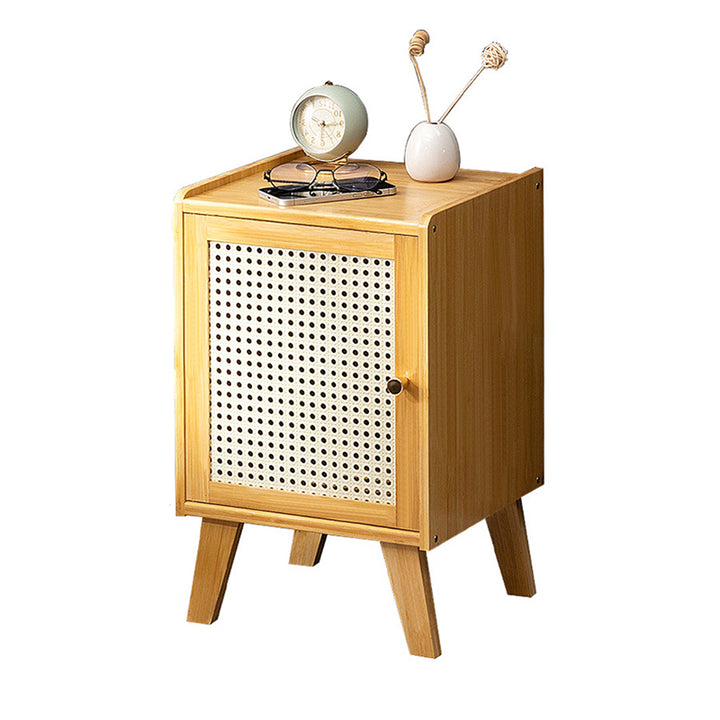 Traditional Rustic Rectangular Nan Bamboo Engineered Wood Plastic Rattan Nightstand 1-Cabinet For Bedroom