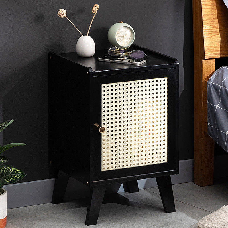 Traditional Rustic Rectangular Nan Bamboo Engineered Wood Plastic Rattan Nightstand 1-Cabinet For Bedroom