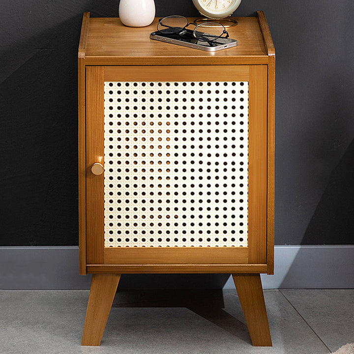 Traditional Rustic Rectangular Nan Bamboo Engineered Wood Plastic Rattan Nightstand 1-Cabinet For Bedroom