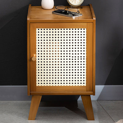 Traditional Rustic Rectangular Nan Bamboo ABS Nightstand 1-Cabinet For Bedroom