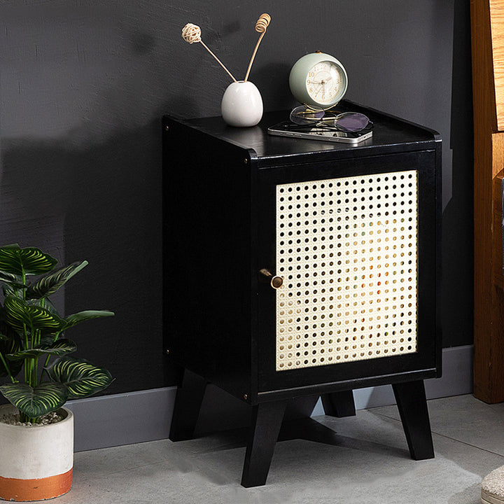 Traditional Rustic Rectangular Nan Bamboo Engineered Wood Plastic Rattan Nightstand 1-Cabinet For Bedroom