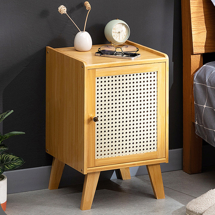Traditional Rustic Rectangular Nan Bamboo Engineered Wood Plastic Rattan Nightstand 1-Cabinet For Bedroom