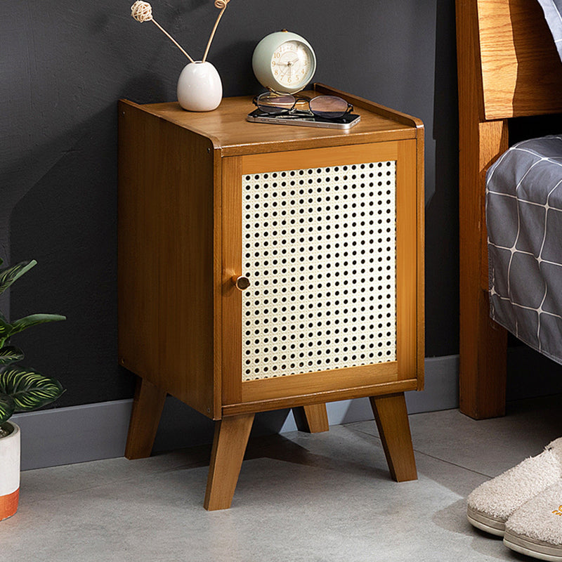 Traditional Rustic Rectangular Nan Bamboo Engineered Wood Plastic Rattan Nightstand 1-Cabinet For Bedroom