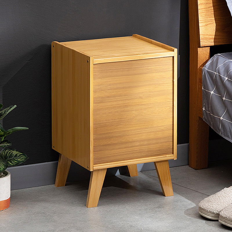 Traditional Rustic Rectangular Nan Bamboo ABS Nightstand 1-Cabinet For Bedroom