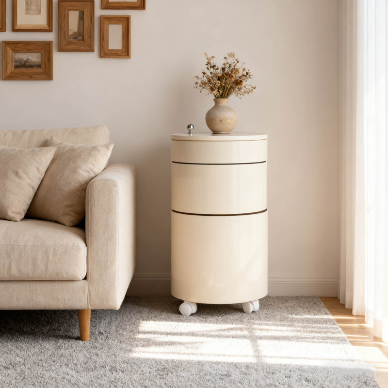 Modern Minimalist Rotatable Round ABS Steel Plate Movable End Table 2/3-Cabinet For Living Room