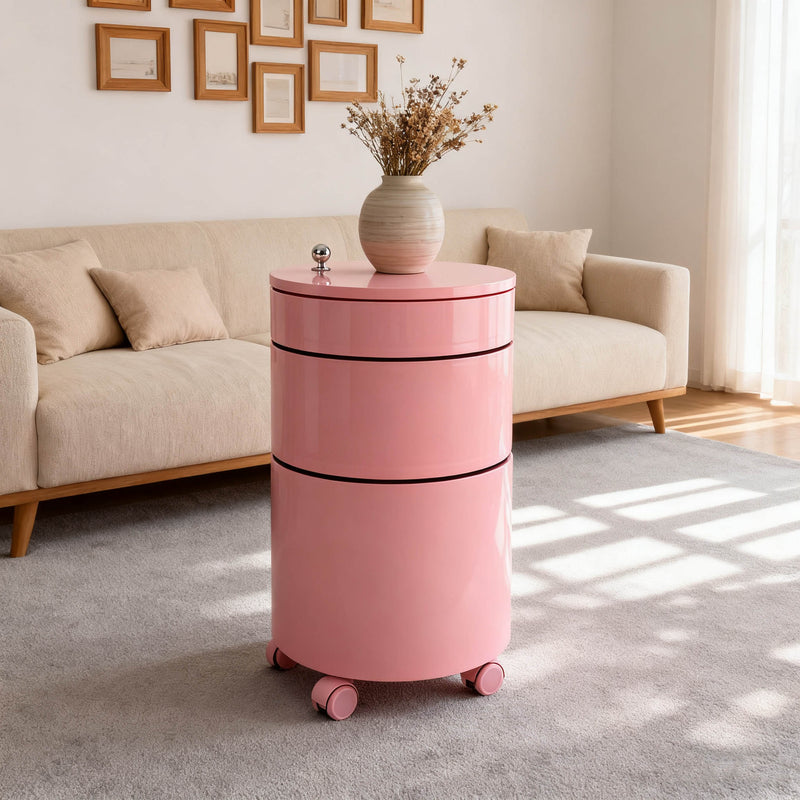 Modern Minimalist Rotatable Round ABS Steel Plate Movable End Table 2/3-Cabinet For Living Room