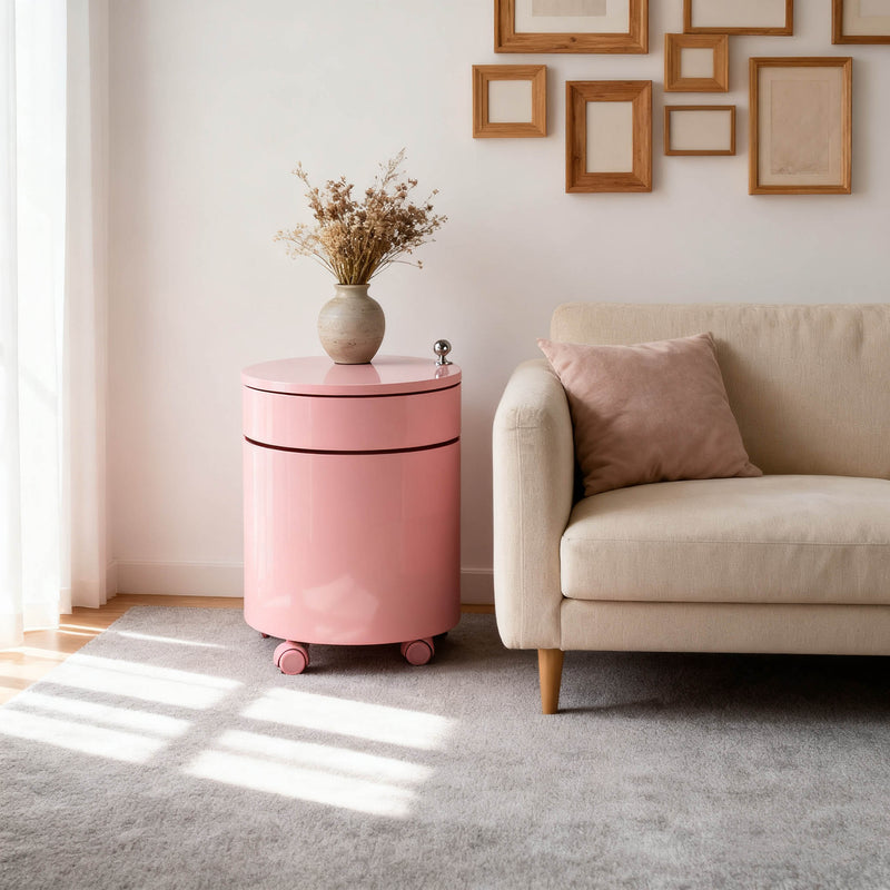 Modern Minimalist Rotatable Round ABS Steel Plate Movable End Table 2/3-Cabinet For Living Room