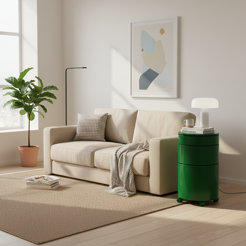 Modern Minimalist Rotatable Round ABS Steel Plate Movable End Table 2/3-Cabinet For Living Room