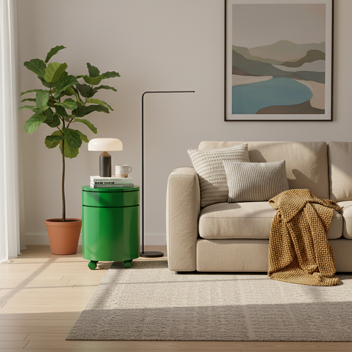 Modern Minimalist Rotatable Round ABS Steel Plate Movable End Table 2/3-Cabinet For Living Room