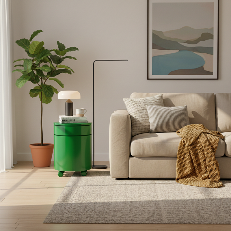 Modern Minimalist Rotatable Round ABS Steel Plate Movable End Table 2/3-Cabinet For Living Room