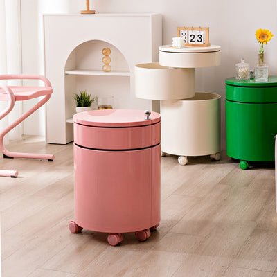 Modern Minimalist Rotatable Round ABS Steel Plate Movable End Table 2/3-Cabinet For Living Room