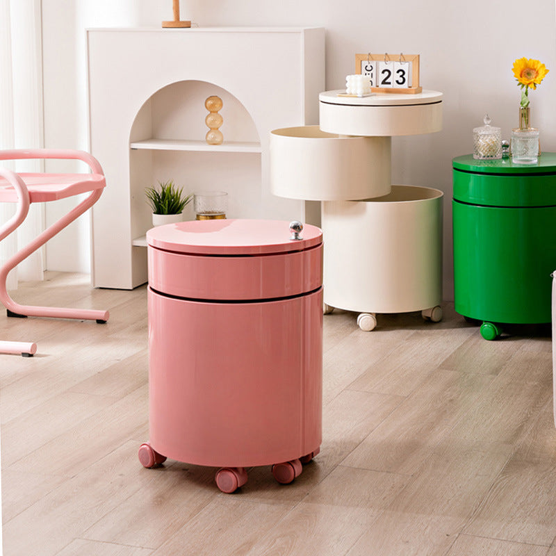 Modern Minimalist Rotatable Round ABS Steel Plate Movable End Table 2/3-Cabinet For Living Room