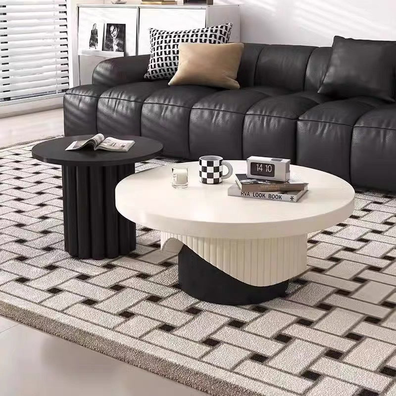 Contemporary Scandinavian Round Plywood Plastic Coffee Table 1-Tier For Living Room