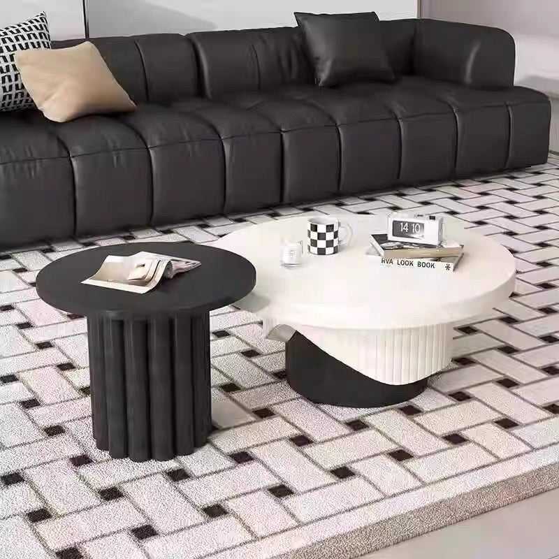 Contemporary Scandinavian Round Plywood Plastic Coffee Table 1-Tier For Living Room