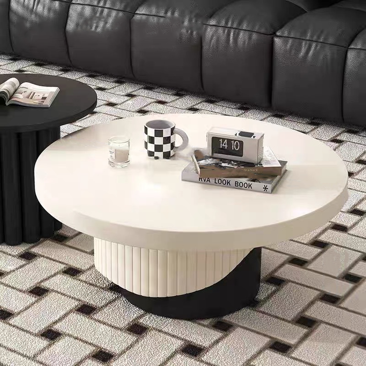 Contemporary Scandinavian Round Plywood Plastic Coffee Table 1-Tier For Living Room