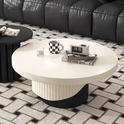 Contemporary Scandinavian Round Plywood Plastic Coffee Table 1-Tier For Living Room