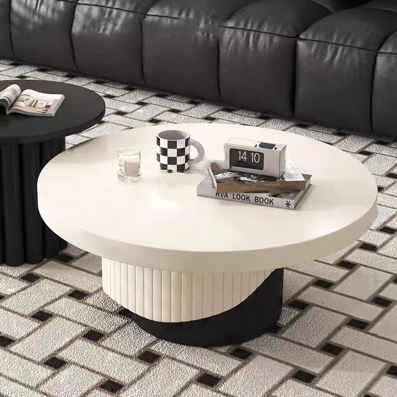 Contemporary Scandinavian Round Plywood Plastic Coffee Table 1-Tier For Living Room