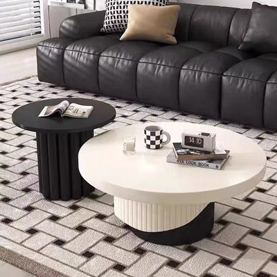 Contemporary Scandinavian Round Plywood Plastic Coffee Table 1-Tier For Living Room