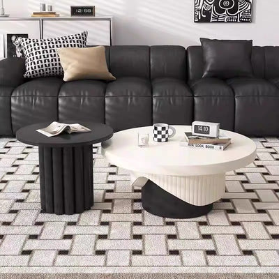 Contemporary Scandinavian Round Plywood Plastic Coffee Table 1-Tier For Living Room